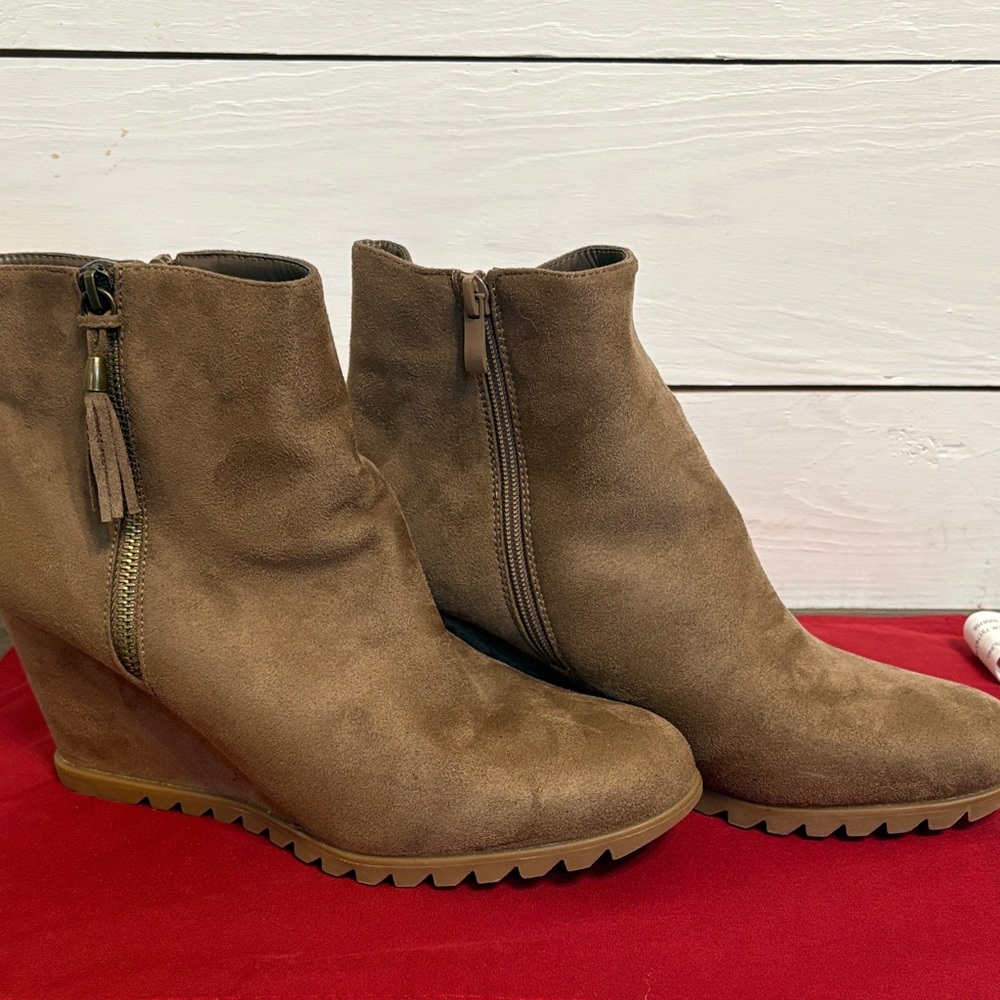 Brown Suede Wedge Ankle Boots